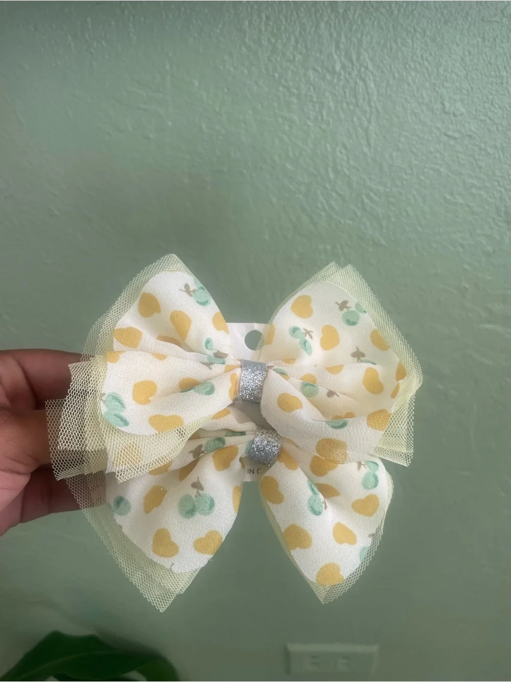 Yellow Heart & Mint Bow Hair Clip for Kids